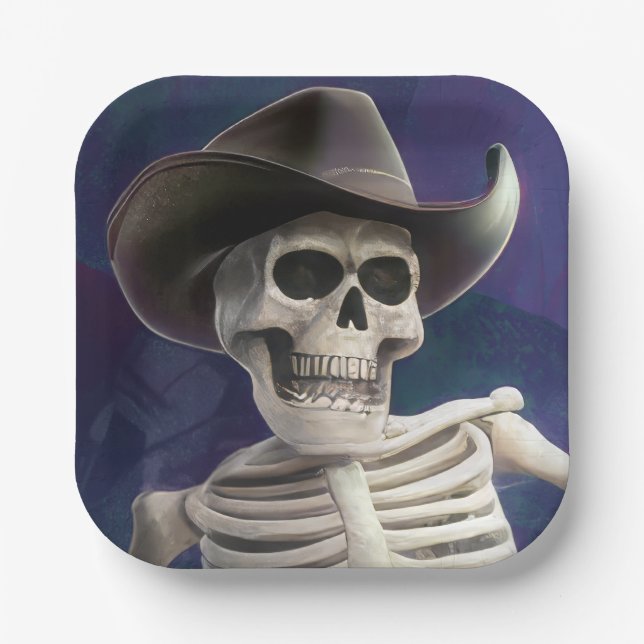 Call Me "Doc Bones", Wild West Skeleton Birthday  Paper Plate (Front)