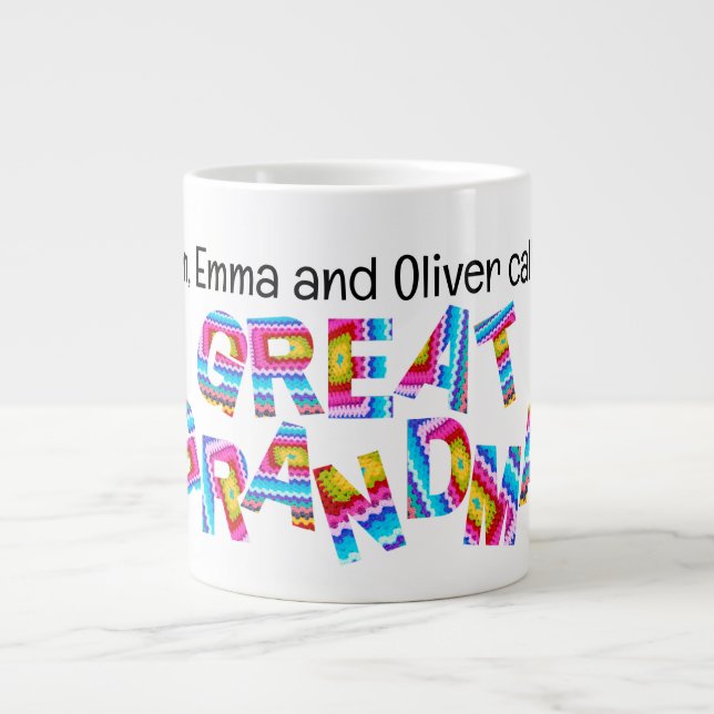 Call Me Great Grandma Crochet Letters Child Names Large Coffee Mug (Front)