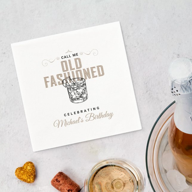 Call Me Old Fashioned Retro White Whiskey Birthday Napkin (Creator Uploaded)