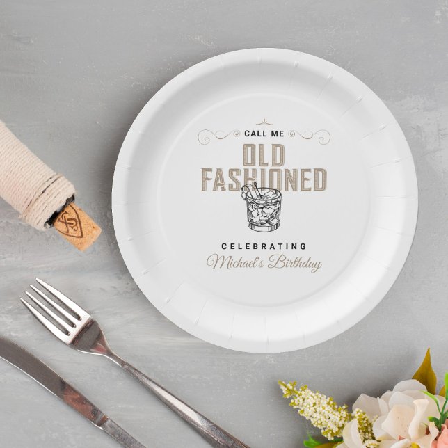Call Me Old Fashioned Retro White Whiskey Birthday Paper Plate (Creator Uploaded)