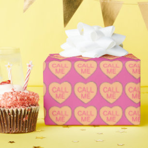 CALL ME Pink Candy Hearts Valentine's Day Love Wrapping Paper