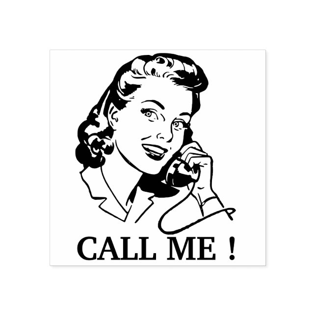 Call me ! - retro lady on the phone rubber stamp (Imprint)