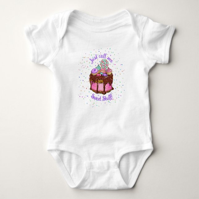 Call Me Sweet Stuff - Cake Cupcake Doughnuts Macar Baby Bodysuit (Front)