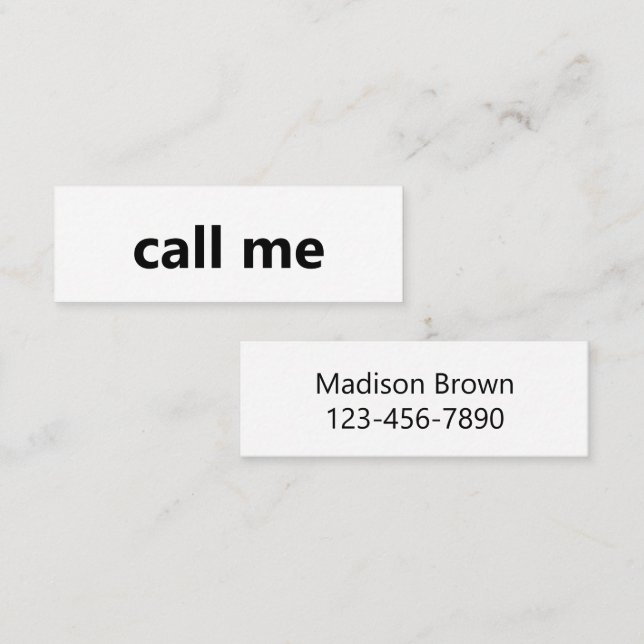 Call Me White and Black Your Name Phone Number Mini Business Card (Front/Back)