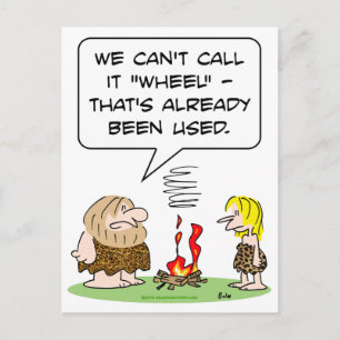 call wheel fire already used caveman postcard