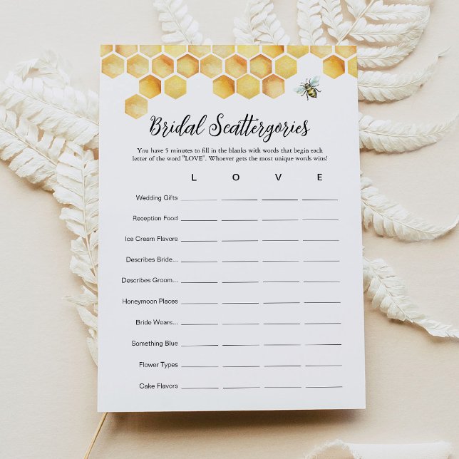 CALLA Bee Scattergories Bridal Shower Game Card (Creator Uploaded)