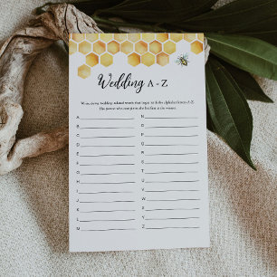 CALLA Bee Wedding A-Z Bridal Shower Game Card