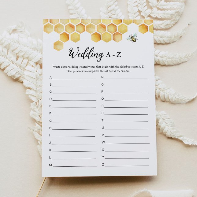 CALLA Bee Wedding A-Z Bridal Shower Game Card (Creator Uploaded)