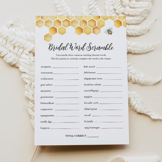 CALLA Bee Word Scramble Bridal Shower Game Card (Creator Uploaded)
