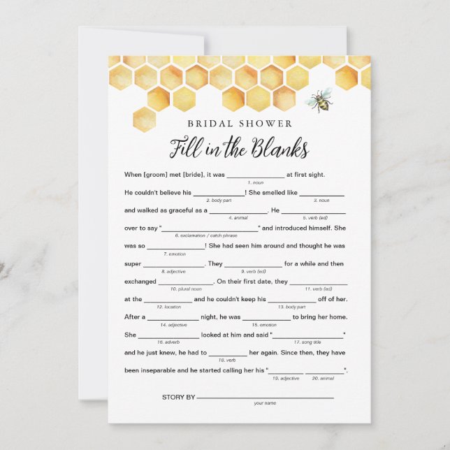 CALLA Bridal Shower Libs, Fill in the Blanks Game Invitation (Front)