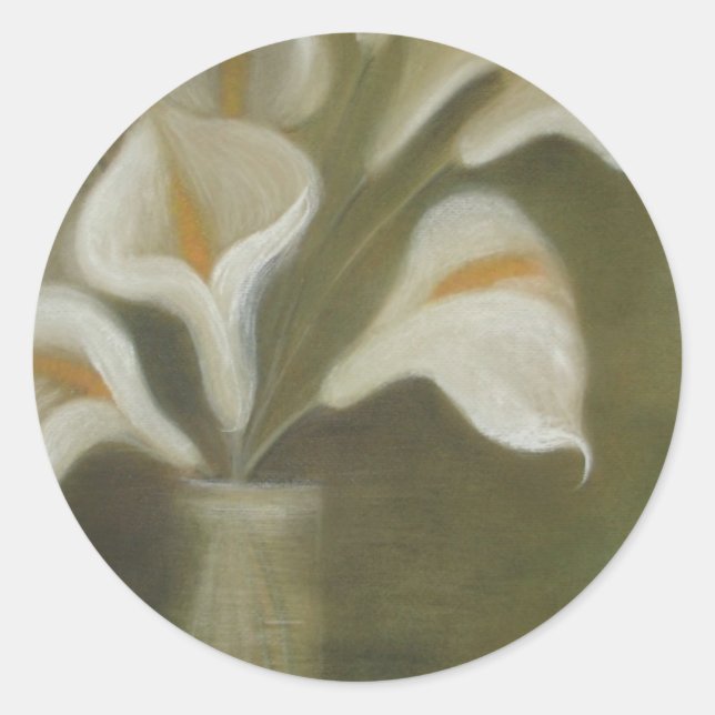 Calla Cut Flowers In A Vase Artistic Still Life Classic Round Sticker (Front)