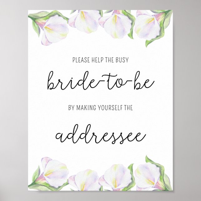Calla flowers - Help the busy bride Address Poster (Front)
