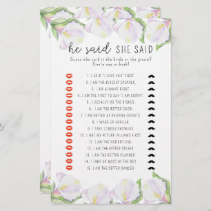 Calla - He said she said bridal shower game