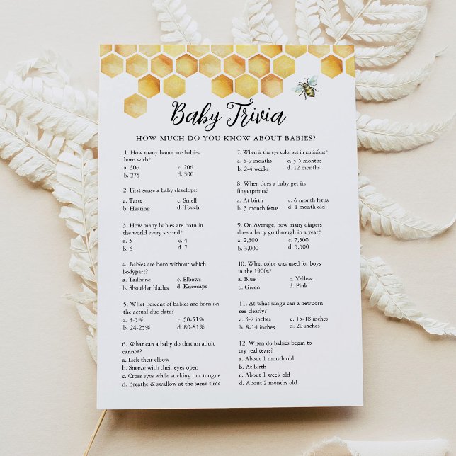 CALLA Honey Bee Baby Trivia Baby Shower Game Card (Creator Uploaded)