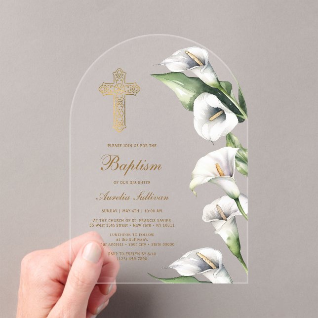 Calla Lilies Arch Baptism Acrylic Invitations (Insitu (Handheld))