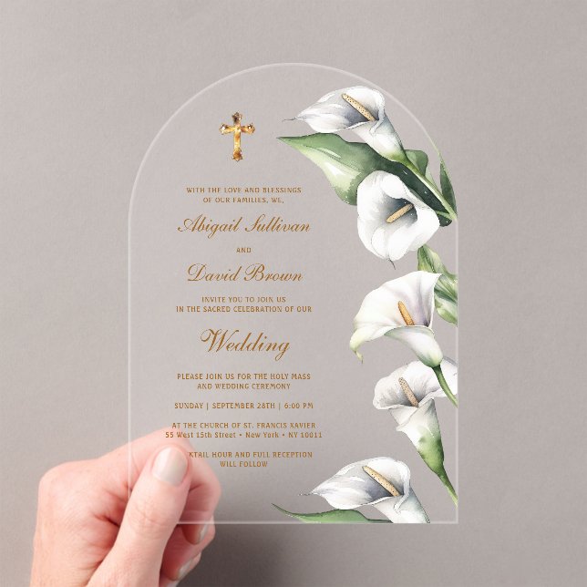 Calla Lilies Arch Religious Wedding Acrylic Invitations (Insitu (Handheld))