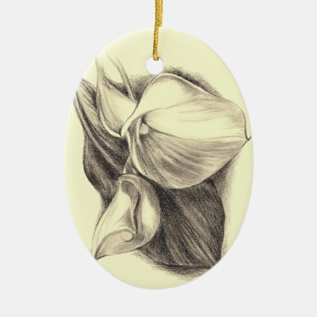Calla Lilies Drawing Ceramic Ornament (Front)