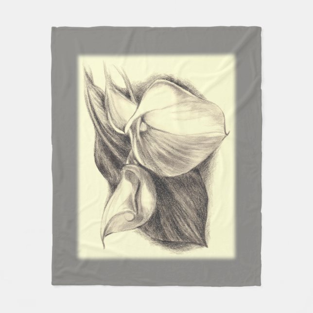 Calla Lilies Drawing Fleece Blanket (Front)