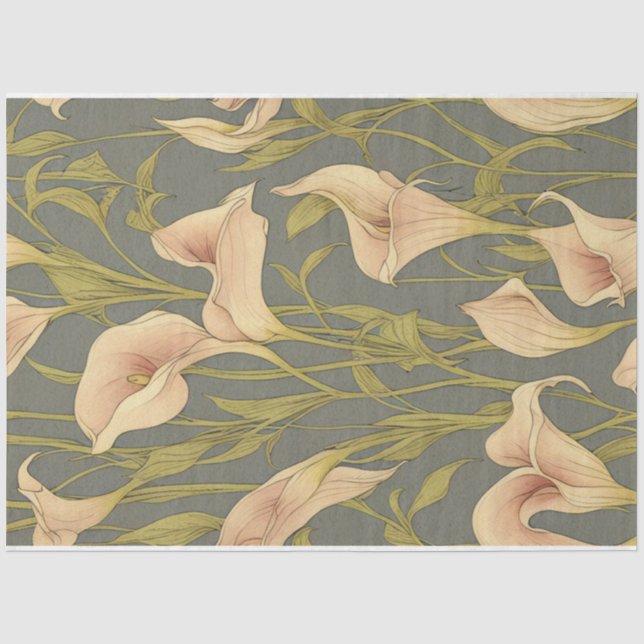 Calla lilies flowers vintage ephemera pattern tissue paper (Front)