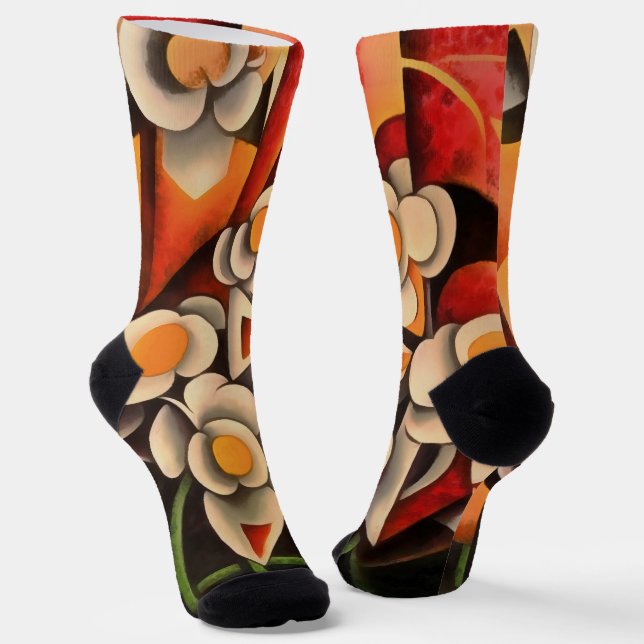 Calla Lilies Geometric Art Abstract In Brown Tones Socks (Angled)