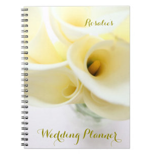 Calla lilies in vase wedding notebook