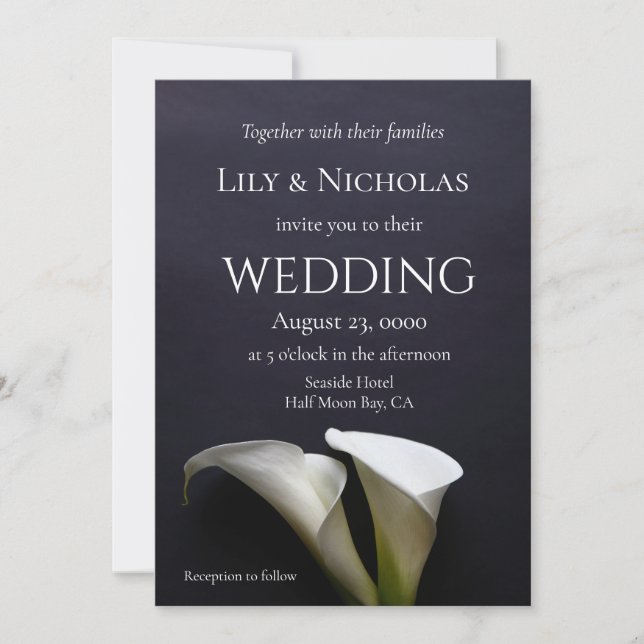 Calla lilies on a dark background wedding invitation (Front)