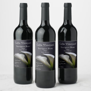 Calla lilies on a dark background wine Label Set