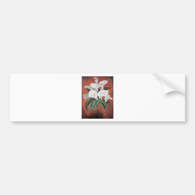 Calla Lilies On A Red Background Bumper Sticker (Front)
