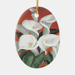 Calla Lilies On A Red Background Ceramic Tree Decoration