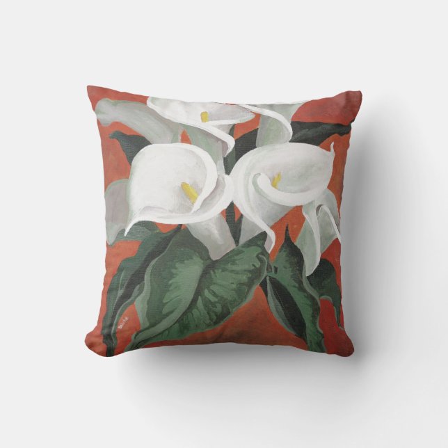 Calla Lilies On A Red Background Cushion (Front)