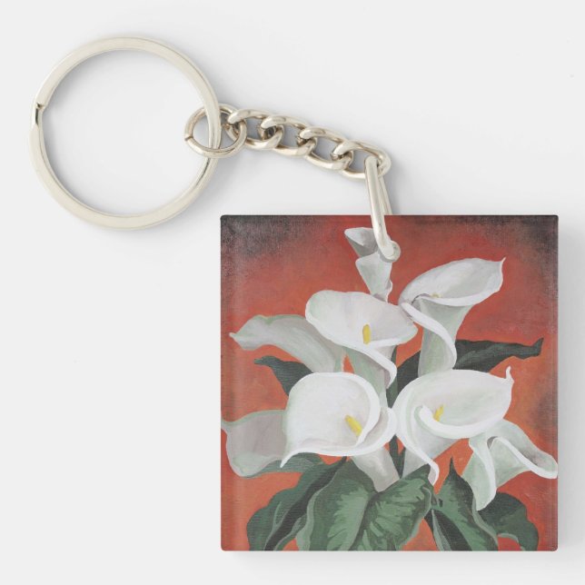 Calla Lilies On A Red Background Key Ring (Front)