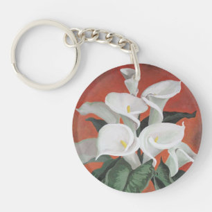 Calla Lilies On A Red Background Key Ring
