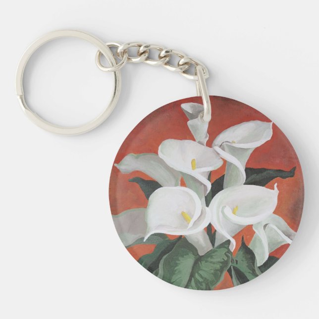 Calla Lilies On A Red Background Key Ring (Front)