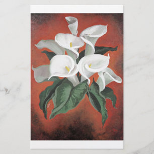 Calla Lilies On A Red Background Stationery