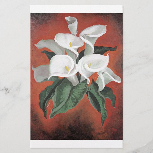 Calla Lilies On A Red Background Stationery (Front)