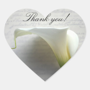 Calla lilies on old script thank you heart sticker