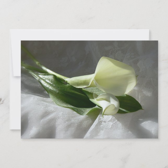 Calla Lilies on White Lace Wedding Invitation (Front)