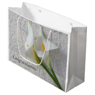 Calla lilies on white textures wedding large gift bag