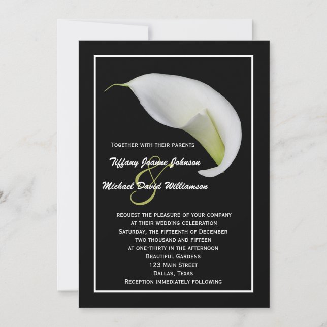 Calla Lilies Wedding Invitation - White Calla Lily (Front)