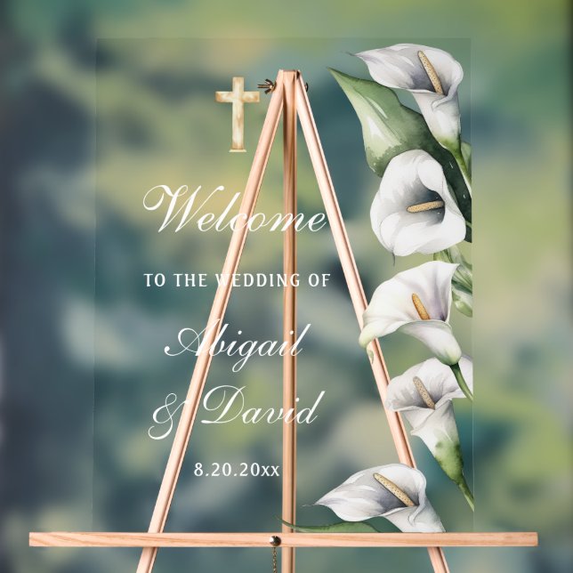 Calla Lilies Wedding Welcome Acrylic Sign (Neutral)