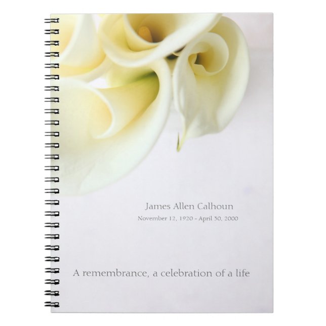 Calla lilies with text space notebook (Front)