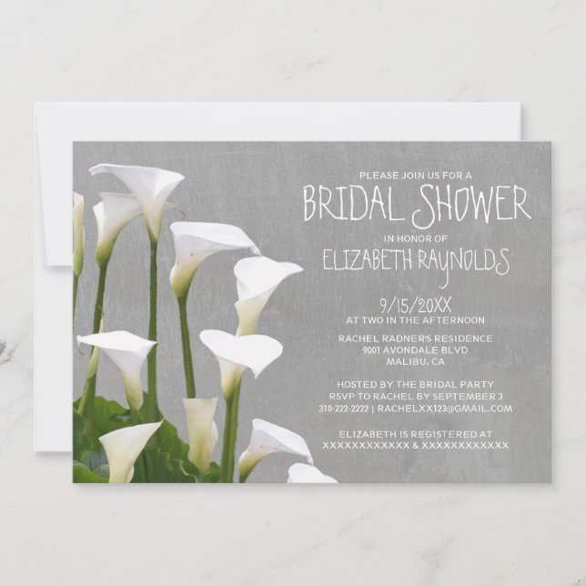 Calla Lillies Bridal Shower Invitations (Front)