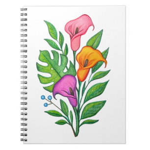 Calla Lillies Floral Drawing Coloured Pencil Notebook