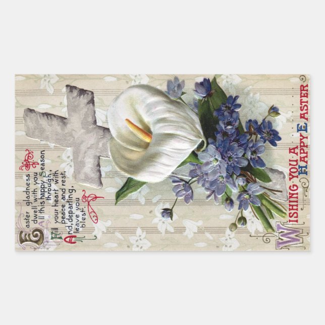 Calla Lily and Cross Vintage Easter Rectangular Sticker (Front)