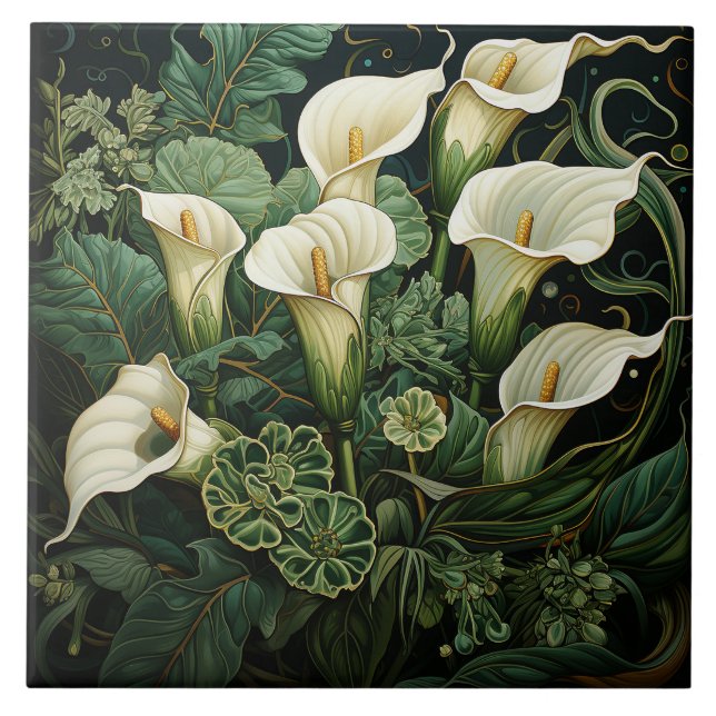 Calla Lily Art Nouveau Deco Ceramic Tile (Front)