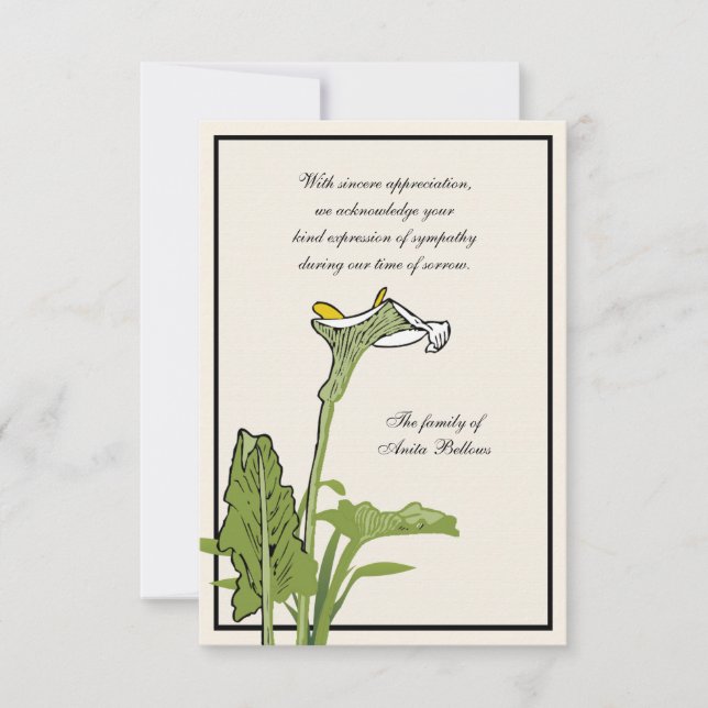 Calla Lily Bereavement Thank You Notecard (Front)