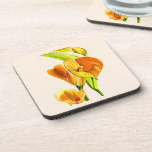 Calla lily blossom watercolor floral coaster