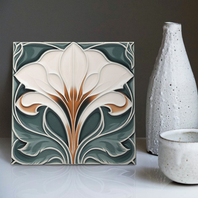Calla Lily Blue Floral Wall Decor Art Nouveau Ceramic Tile (Creator Uploaded)