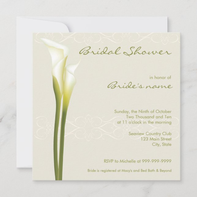 Calla Lily Bridal Shower Invitations (Front)