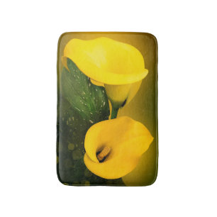Calla Lily Bright Yellow Leaves Bokeh Bath Mat